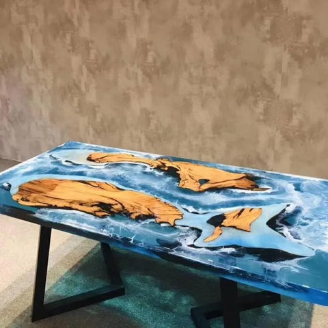 TUZECH Custom Made Mini Wood Island with Ocean Waves Look Epoxy Table Dinning Table Resin Coffee Table Side/End Table Bar Counter Epoxy Living Room Table Home Décor - resinhomefurniture
