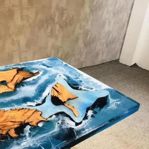 TUZECH Custom Made Mini Wood Island with Ocean Waves Look Epoxy Table Dinning Table Resin Coffee Table Side/End Table Bar Counter Epoxy Living Room Table Home Décor - resinhomefurniture