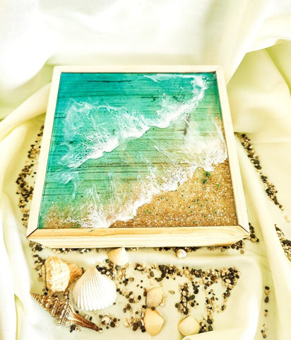 TUZECH Customizable Epoxy Wood Sliding Jewellery Treasure Box Chest Seaside Beach Ocean Handmade Home Décor memory box Custom gift box Trinket Box - resinhomefurniture