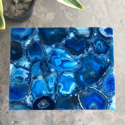 TUZECH Customized Blue Agate Dining Table Blue Agate Square Table for 2 4 6 8 Living Room Table Coffee Table Bar Counter Wall Décor Ceiling Frame - resinhomefurniture