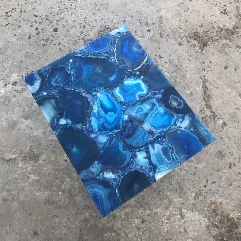 TUZECH Customized Blue Agate Dining Table Blue Agate Square Table for 2 4 6 8 Living Room Table Coffee Table Bar Counter Wall Décor Ceiling Frame - resinhomefurniture