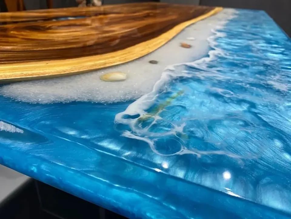 TUZECH Customized Classic Wood Resin Epoxy Realistic Ocean Look Resin Epoxy Dinning Table Coffee Table Living Room Table Bar Counter Home Decor - resinhomefurniture