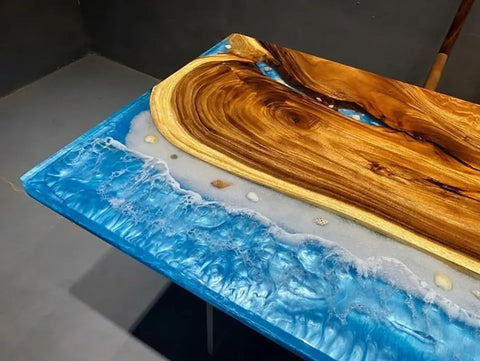 TUZECH Customized Classic Wood Resin Epoxy Realistic Ocean Look Resin Epoxy Dinning Table Coffee Table Living Room Table Bar Counter Home Decor - resinhomefurniture