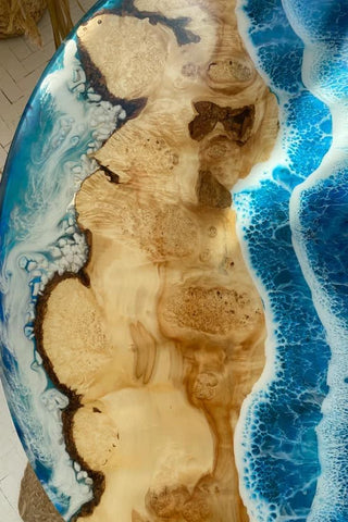 TUZECH Customized Resin Epoxy Round Table Top, Ocean Blue Resin with Stones, Coffee Table Design, Resin Table, Luxury Decor Table, Walnut Table, Wooden Resin Table - resinhomefurniture