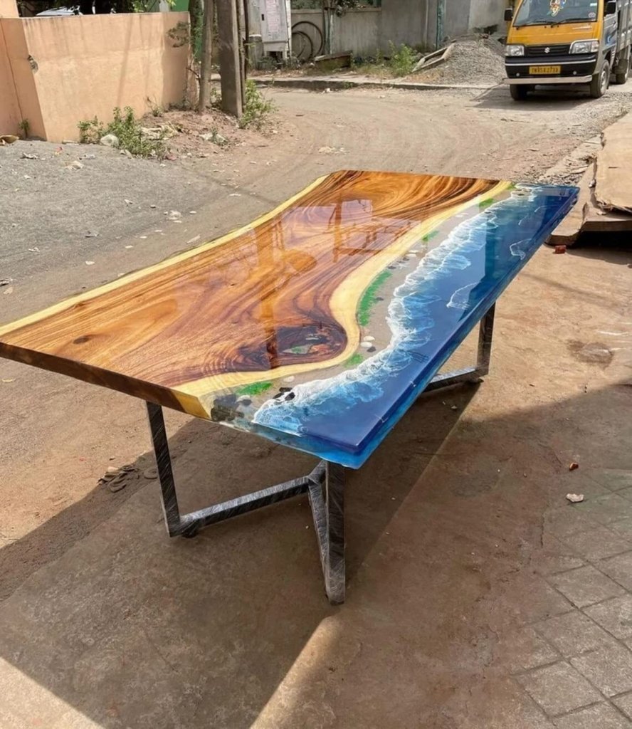 Tuzech Epoxy Table Top Fully Customised Resin River Table Indoor Outdoor Coffee Table Top Wooden Dining Table Top - resinhomefurniture