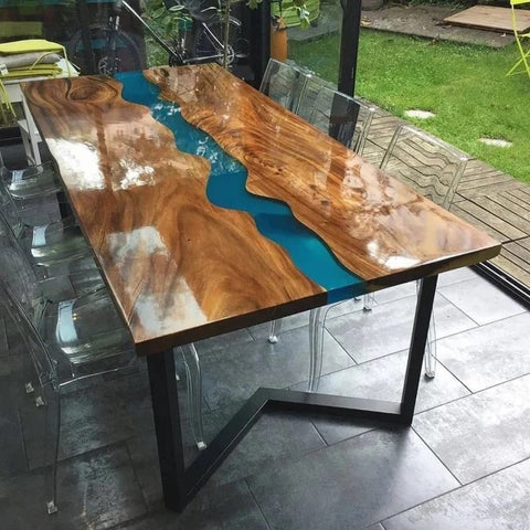 Tuzech Epoxy Table Top Fully Customised Thick Resin River Table Indoor Outdoor Coffee Table Top Wooden Dining Table Top - resinhomefurniture