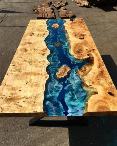 Tuzech Epoxy Table Top Fully Customised Thick Resin River Table Indoor Outdoor Coffee Table Top Wooden Table Top - resinhomefurniture