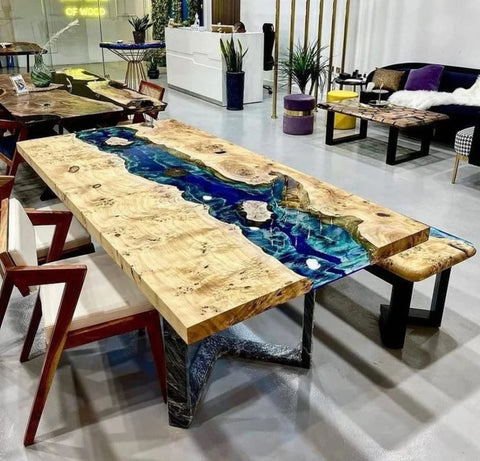 Tuzech Epoxy Table Top Fully Customised Thick Resin River Table Indoor Outdoor Coffee Table Top Wooden Table Top - resinhomefurniture