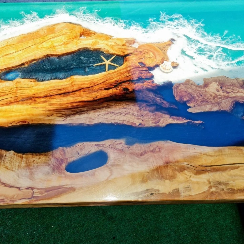 TUZECH Exquisite Ocean Green Wave Epoxy Resin with Shell and Star Dining Table Coffee Table Kitchen Table Console Table Centre Table Patio Table End/Side Table Home Decor - resinhomefurniture