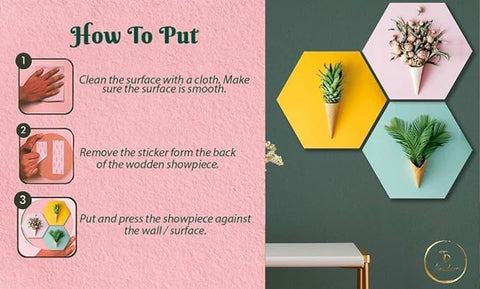 TUZECH Floral Flower and Leaf Ensemble in Cone Pot 3 Piece Self adheshive Painting Wall Decor/Wall Hanging For Home Decoration/Office/Bedroom - resinhomefurniture