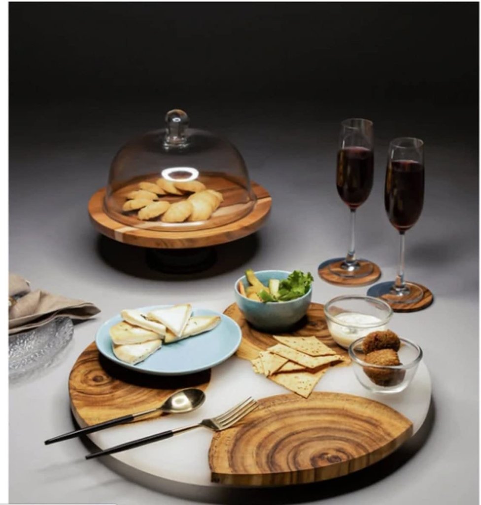 TUZECH Large EPOXY , Resin Lazy Susan with Blue epoxy, Table Centerpiece, Kitchen Art, Home Decor, Wedding Gift 18''Inches - resinhomefurniture