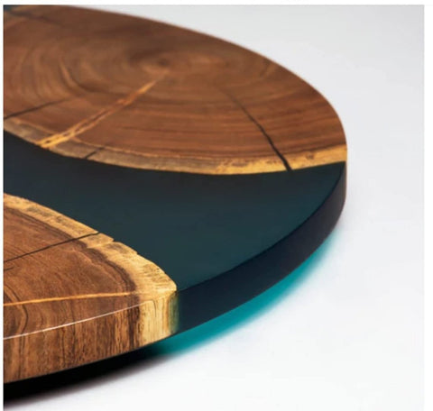 TUZECH Large EPOXY , Resin Lazy Susan with Blue epoxy, Table Centerpiece, Kitchen Art, Home Decor, Wedding Gift Center Dining Tables 18''Inches - resinhomefurniture