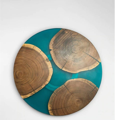 TUZECH Large EPOXY , Resin Lazy Susan with Blue epoxy, Table Centerpiece, Kitchen Art, Home Decor, Wedding Gift Center Dining Tables 18''Inches - resinhomefurniture