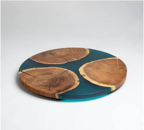 TUZECH Large EPOXY , Resin Lazy Susan with Blue epoxy, Table Centerpiece, Kitchen Art, Home Decor, Wedding Gift Center Dining Tables 18''Inches - resinhomefurniture