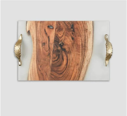 TUZECH Large EPOXY Tray , Resin River Live Edge , Resin Serving Tray, Epoxy Serving Tray,, Center Dining Table 18 x 12 inches - resinhomefurniture