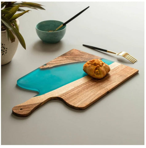 TUZECH Large EPOXY Tray , Resin River Live Edge Wood Tray, Resin Serving Tray, Epoxy Serving Tray,, Center Dining Table (16 x 10 inches) - resinhomefurniture