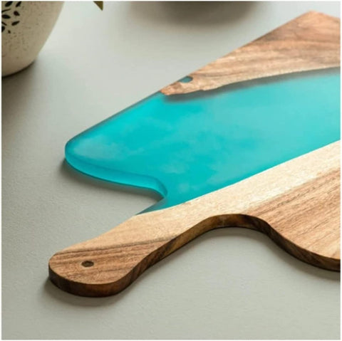 TUZECH Large EPOXY Tray , Resin River Live Edge Wood Tray, Resin Serving Tray, Epoxy Serving Tray,, Center Dining Table (16 x 10 inches) - resinhomefurniture