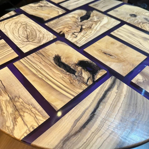 TUZECH Large Indoor Blue Epoxy Coffee Table Resin Coffee Table Living Room Table Wooden Blocks Look Table for 2, 4, 6, 8 Epoxy Table Top Side/End Table Home Décor - resinhomefurniture