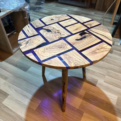 TUZECH Large Indoor Blue Epoxy Coffee Table Resin Coffee Table Living Room Table Wooden Blocks Look Table for 2, 4, 6, 8 Epoxy Table Top Side/End Table Home Décor - resinhomefurniture