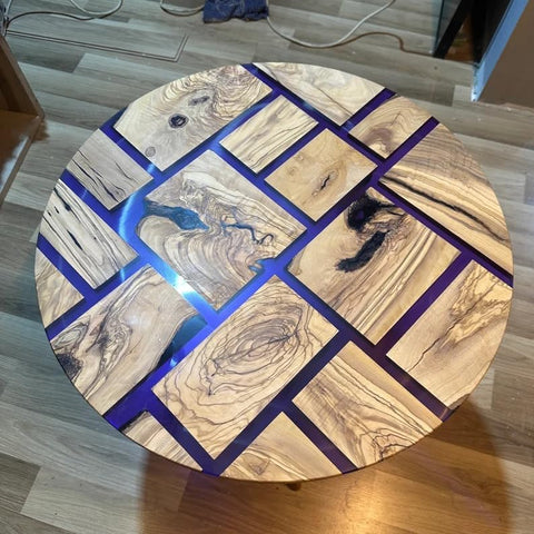 TUZECH Large Indoor Blue Epoxy Coffee Table Resin Coffee Table Living Room Table Wooden Blocks Look Table for 2, 4, 6, 8 Epoxy Table Top Side/End Table Home Décor - resinhomefurniture