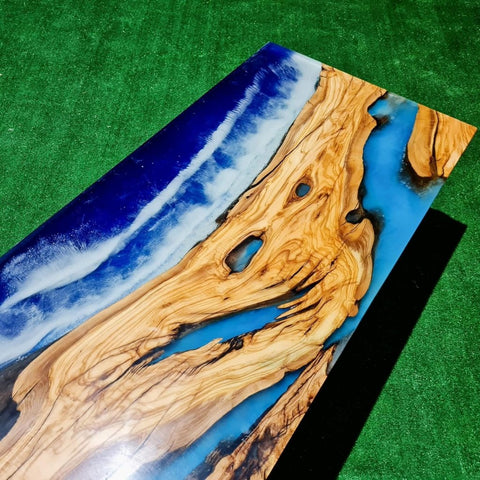 TUZECH Large Indoor Blue Ocean River Wave Epoxy Dining Table Resin Coffee Table Living Room Table for 2, 4, 6, 8 Epoxy Table Top Resin Epoxy Table Home Décor - resinhomefurniture