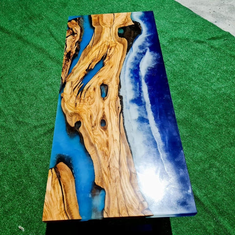 TUZECH Large Indoor Blue Ocean River Wave Epoxy Dining Table Resin Coffee Table Living Room Table for 2, 4, 6, 8 Epoxy Table Top Resin Epoxy Table Home Décor - resinhomefurniture