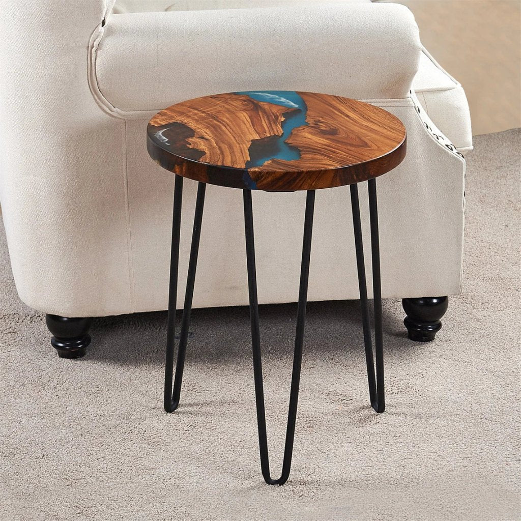TUZECH Large Indoor Blue Round Table Resin Coffee Table River Table Living Room for 2, 4, 6, 8 Table Top Counter Top Luxury Table Side/End Table Home Décor Wall Art - resinhomefurniture