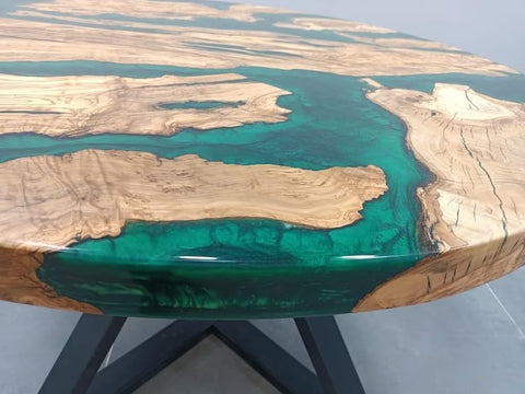 TUZECH Large Indoor Epoxy Coffee Table Wooden Olive Dark Green River Table Side/End Table Living Room Table for 2, 4, 6, 8 Epoxy Dining Table Patio Table Home Decor - resinhomefurniture