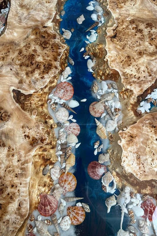 TUZECH Large Indoor Epoxy Dining Table Resin Living Room Wooden Table Aquarium Seashell for 2, 4, 6, 8 Resin Coffee Table Bar Counter Table Top Console Table Home Décor - resinhomefurniture
