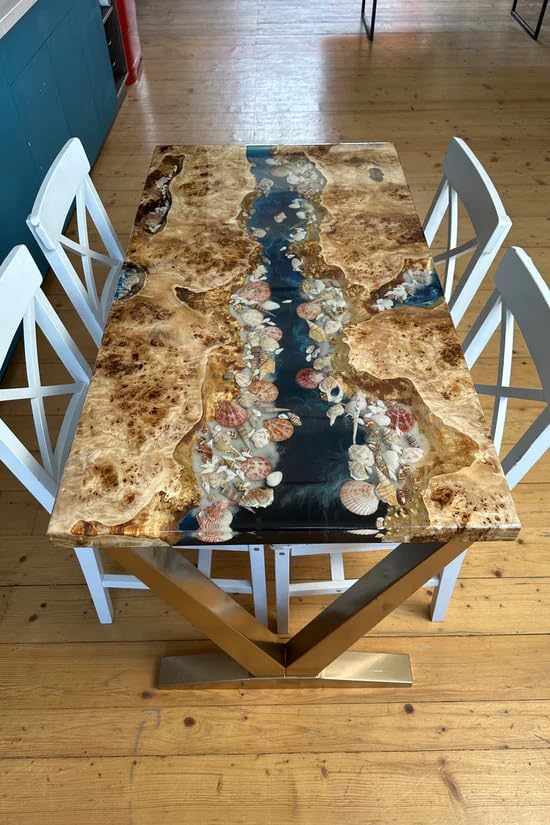TUZECH Large Indoor Epoxy Dining Table Resin Living Room Wooden Table Aquarium Seashell for 2, 4, 6, 8 Resin Coffee Table Bar Counter Table Top Console Table Home Décor - resinhomefurniture