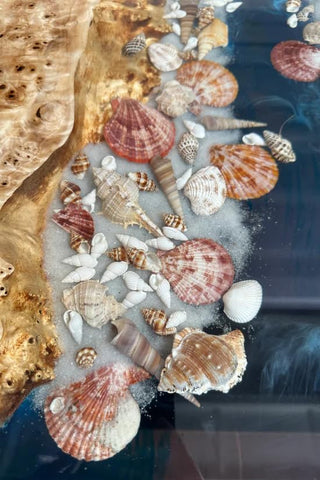 TUZECH Large Indoor Epoxy Dining Table Resin Living Room Wooden Table Aquarium Seashell for 2, 4, 6, 8 Resin Coffee Table Bar Counter Table Top Console Table Home Décor - resinhomefurniture