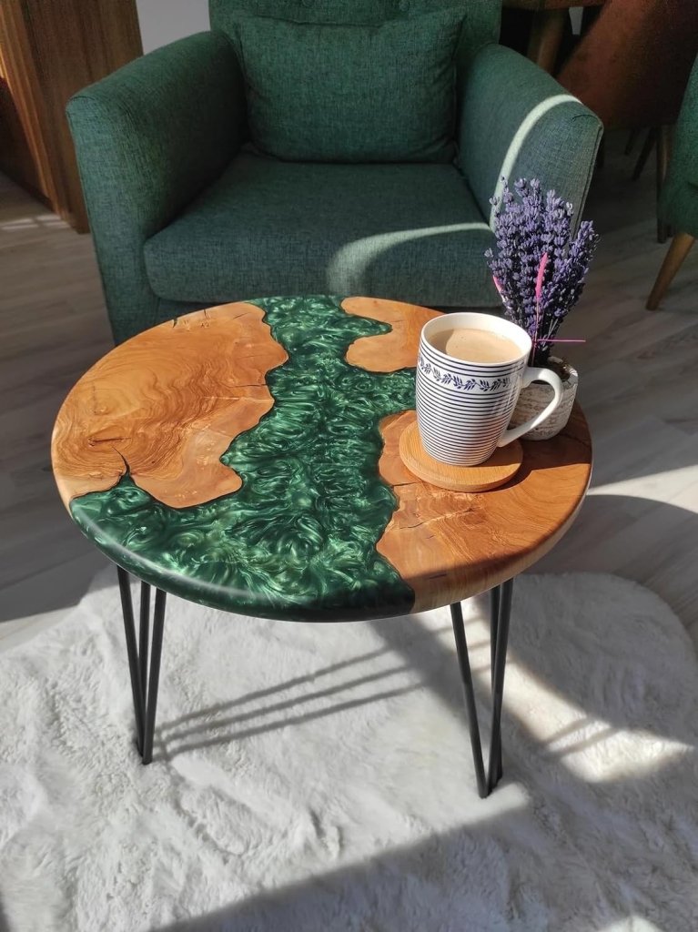 TUZECH Large Indoor Epoxy Round Table Green River Table Resin Coffee Table Acacia Wood Table Living Room for 2, 4, 6, 8 Side/End Table Patio Table Bar Counter Home Decor - resinhomefurniture