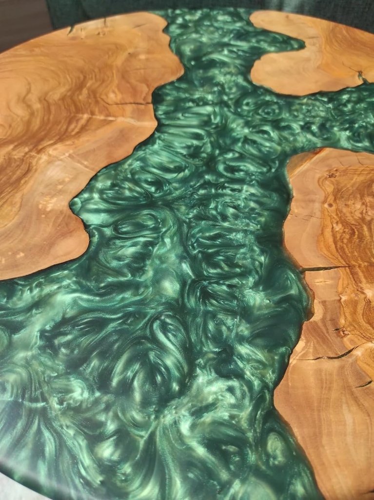 TUZECH Large Indoor Epoxy Round Table Green River Table Resin Coffee Table Acacia Wood Table Living Room for 2, 4, 6, 8 Side/End Table Patio Table Bar Counter Home Decor - resinhomefurniture