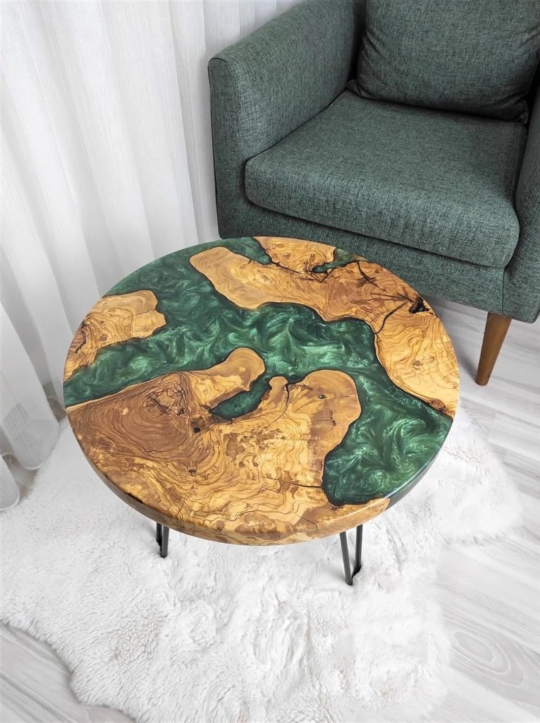 TUZECH Large Indoor Epoxy Round Table Green River Table Resin Coffee Table Acacia Wood Table Living Room for 2, 4, 6, 8 Side/End Table Patio Table Bar Counter Home Decor - resinhomefurniture