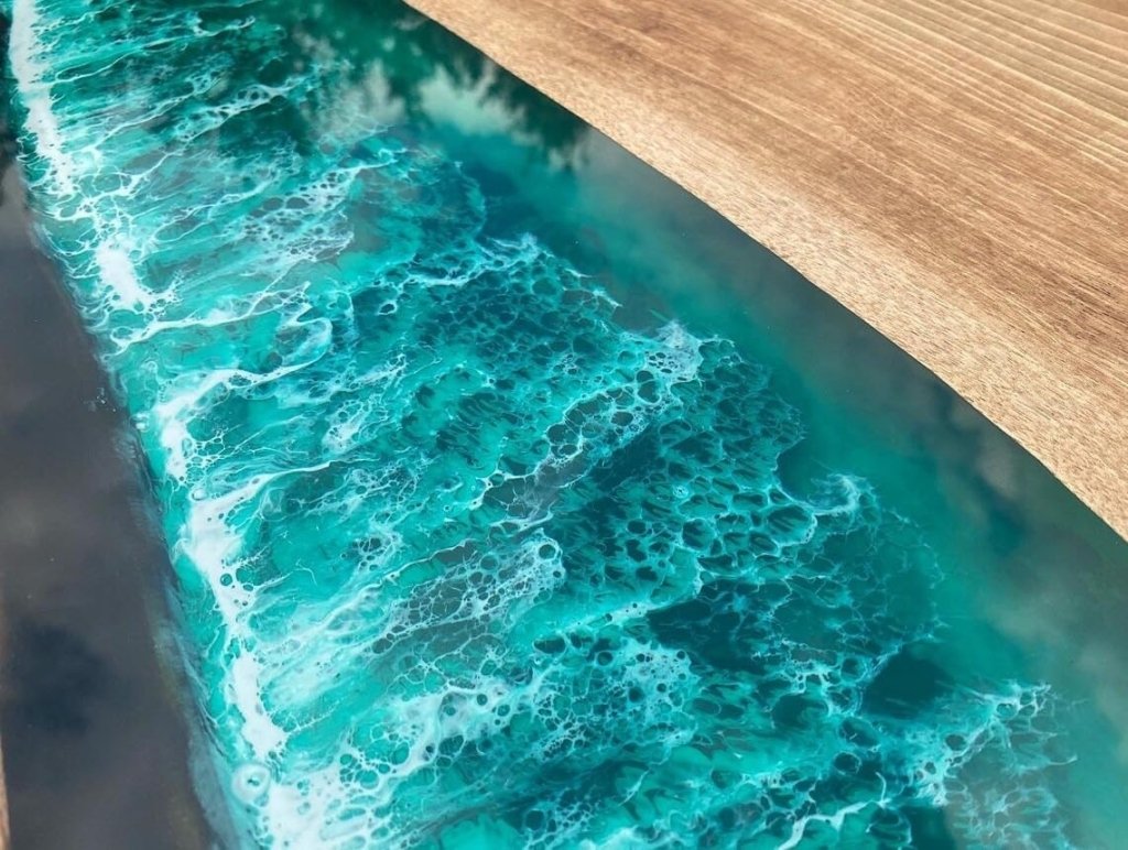 TUZECH Large Indoor Green White Ocean Sea Round Epoxy Resin Dining Table Coffee Table Sea Table Console Table Bar Counter Table Side &End Table Home Décor - resinhomefurniture
