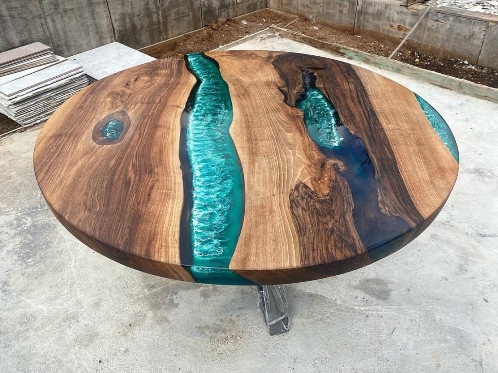 TUZECH Large Indoor Green White Ocean Sea Round Epoxy Resin Dining Table Coffee Table Sea Table Console Table Bar Counter Table Side &End Table Home Décor - resinhomefurniture