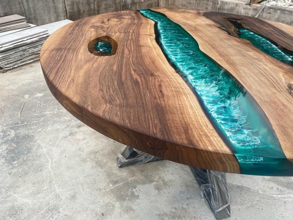 TUZECH Large Indoor Green White Ocean Sea Round Epoxy Resin Dining Table Coffee Table Sea Table Console Table Bar Counter Table Side &End Table Home Décor - resinhomefurniture