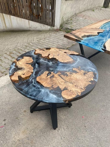 TUZECH Large Indoor Grey Deep Ocean River Round Table Coffee Table Side/End Table Epoxy Dining Table Living Room Table for 2, 4, 6, 8 Bar Counter Resin Table Home Décor - resinhomefurniture