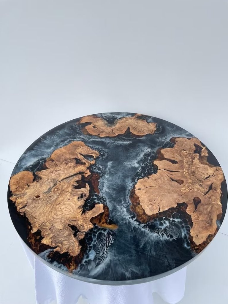 TUZECH Large Indoor Grey Deep Ocean River Round Table Coffee Table Side/End Table Epoxy Dining Table Living Room Table for 2, 4, 6, 8 Bar Counter Resin Table Home Décor - resinhomefurniture