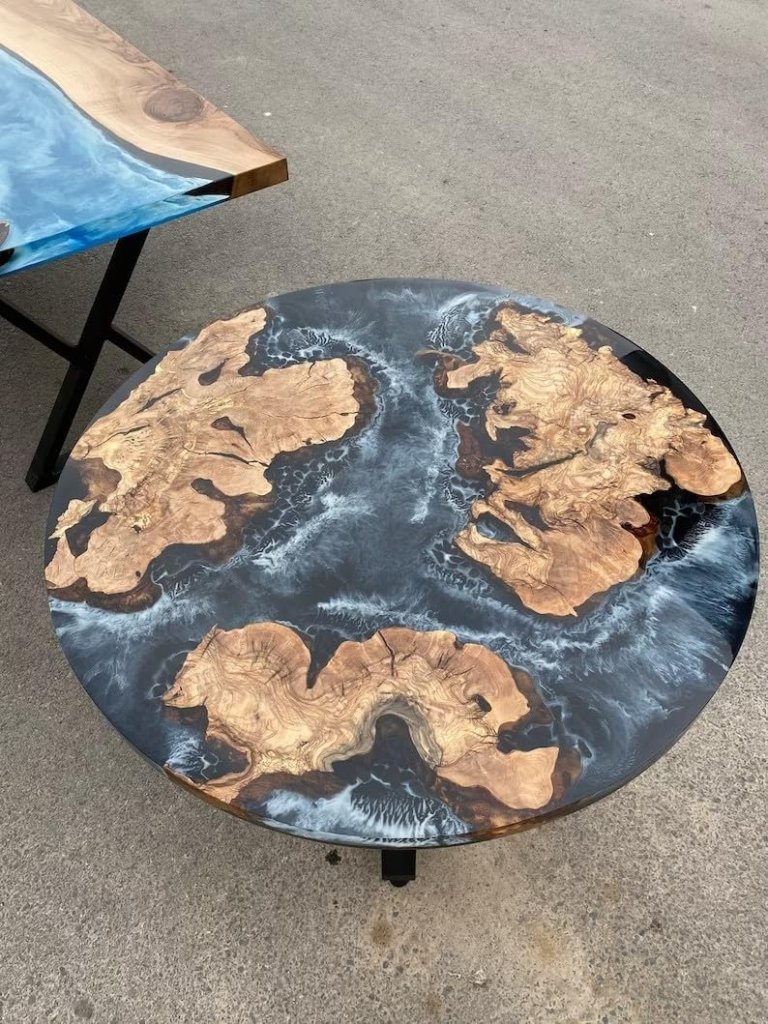 TUZECH Large Indoor Grey Deep Ocean River Round Table Coffee Table Side/End Table Epoxy Dining Table Living Room Table for 2, 4, 6, 8 Bar Counter Resin Table Home Décor - resinhomefurniture