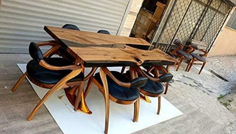 TUZECH Live Edge Dining Table,Epoxy Table,Resin River Table,Live Edge Table,Dining Room Table,Live Edge Wood Slab,Resin Dining Table Wood (70x34 Inches) - resinhomefurniture