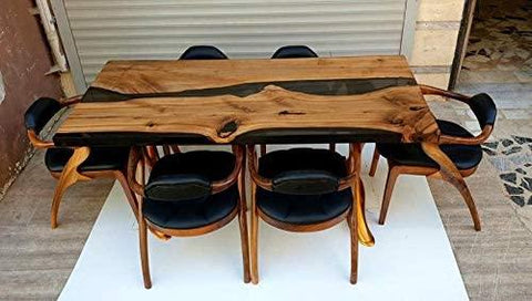 TUZECH Live Edge Dining Table,Epoxy Table,Resin River Table,Live Edge Table,Dining Room Table,Live Edge Wood Slab,Resin Dining Table Wood (70x34 Inches) - resinhomefurniture