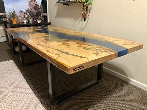 TUZECH Live Edge Resin River Dining Table Beautiful Handmade Live Edge Walnut Coffee Table, Kitchen, Dining Table (96 x 48 x 30 Inches) - resinhomefurniture