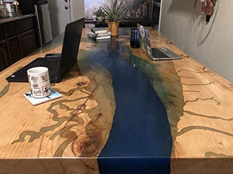TUZECH Live Edge Resin River Dining Table Beautiful Handmade Live Edge Walnut Coffee Table, Kitchen, Dining Table (96 x 48 x 30 Inches) - resinhomefurniture