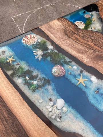 TUZECH Mesmerizing Blue Ocean Epoxy Resin Table Coffee Table with Seashell and Starfish Conference Table Kitchen Table End/Side Table Patio Table Console Table Home Décor - resinhomefurniture