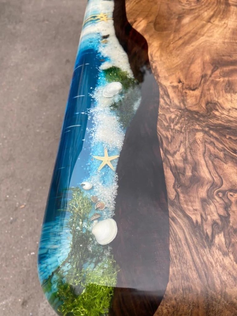 TUZECH Mesmerizing Blue Ocean Epoxy Resin Table Coffee Table with Seashell and Starfish Conference Table Kitchen Table End/Side Table Patio Table Console Table Home Décor - resinhomefurniture