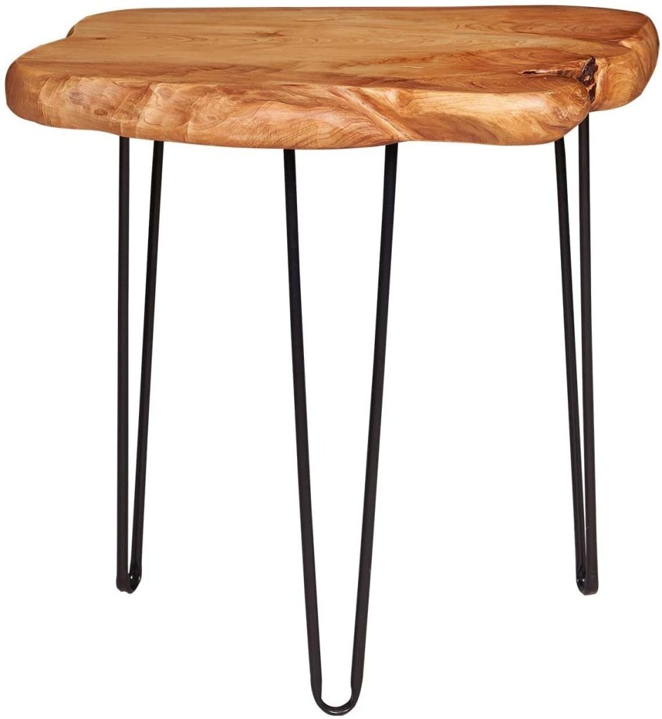 TUZECH Natural Edge Side Table, Live Edge End Table with 3 Hairpin Legs, Nightstand Plant Stand for Bedroom and Living Room(19" L x 16" W x 20" H) - resinhomefurniture