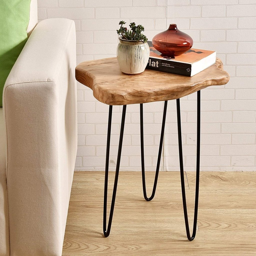 TUZECH Natural Edge Side Table, Live Edge End Table with 3 Hairpin Legs, Nightstand Plant Stand for Bedroom and Living Room(19" L x 16" W x 20" H) - resinhomefurniture