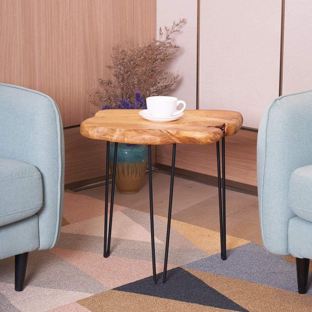 TUZECH Natural Edge Side Table, Live Edge End Table with 3 Hairpin Legs, Nightstand Plant Stand for Bedroom and Living Room(19" L x 16" W x 20" H) - resinhomefurniture