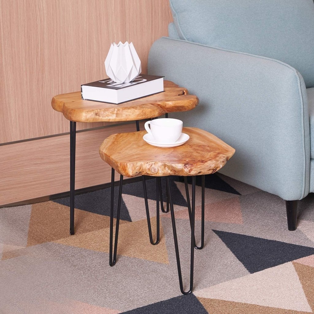 TUZECH Natural Edge Side Table, Live Edge End Table with 3 Hairpin Legs, Nightstand Plant Stand for Bedroom and Living Room(19" L x 16" W x 20" H) - resinhomefurniture
